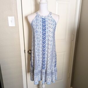 NFT LOFT Blue and White Patterned Midi Dress